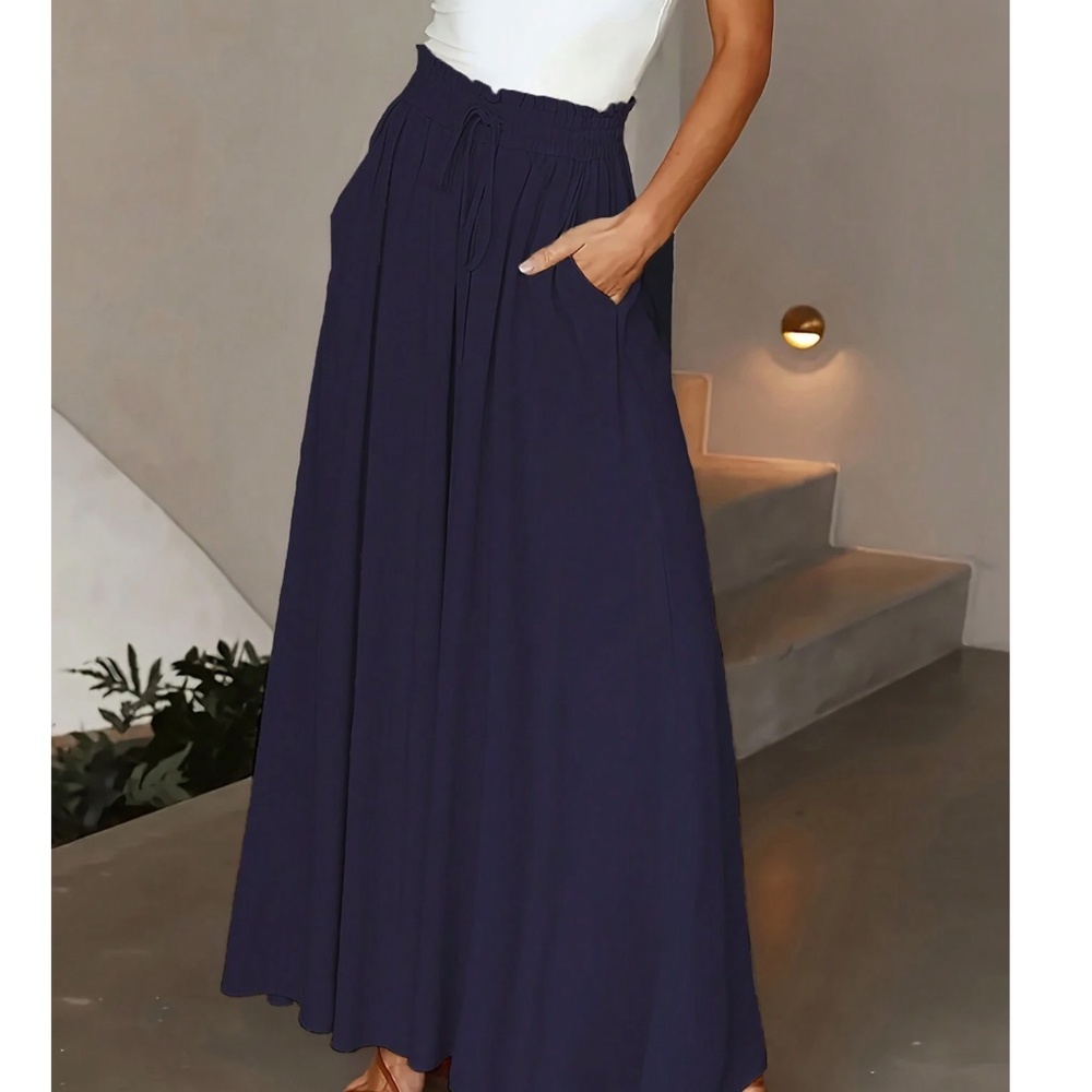 Plus Paper bag High Waisted Pockets Wide leg pants - Picture 14 of 15